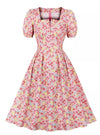 Vestido Vintage Rosa De Cintura Alta Y Talla Grande