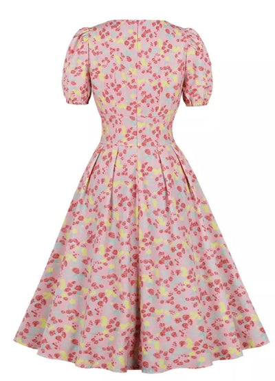 Vestido Vintage Rosa De Cintura Alta Y Talla Grande