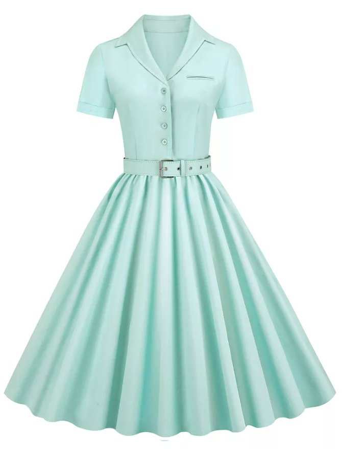 Vestido Vintage Turquesa Cintura Alta Tallas Grandes