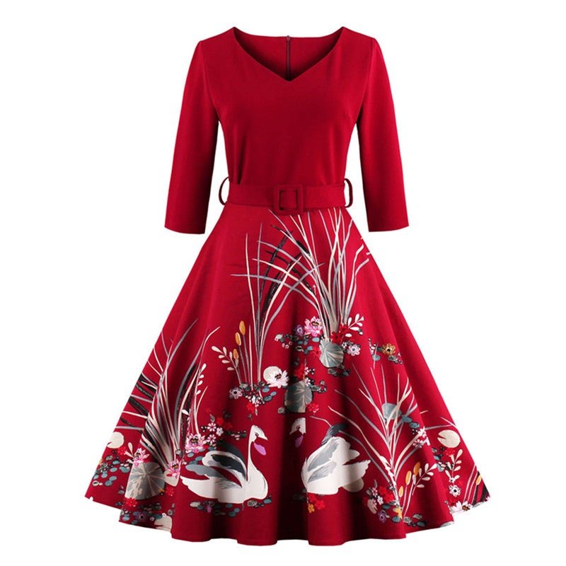 Vestido Vintage Rojo De Manga Larga Talla Grande