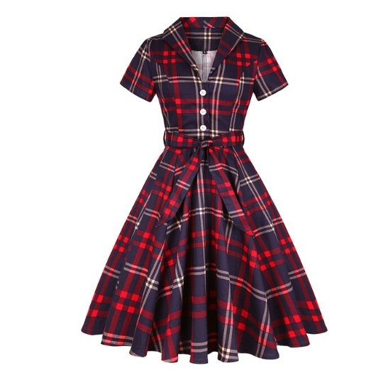 Vestido Vintage A Cuadros De Talla Grande