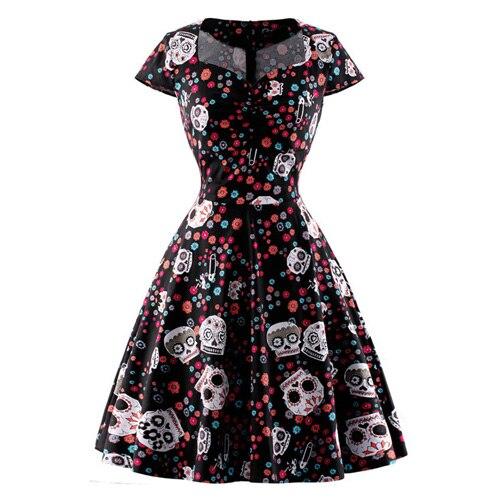 Vestido Vintage De Calavera Negra Talla Grande