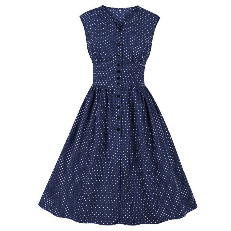 Vestido Vintage Azul Lunares Talla Grande