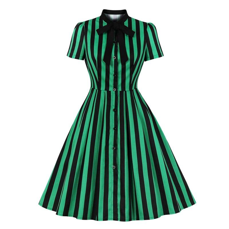 Vestido Vintage Verde A Rayas Talla Grande