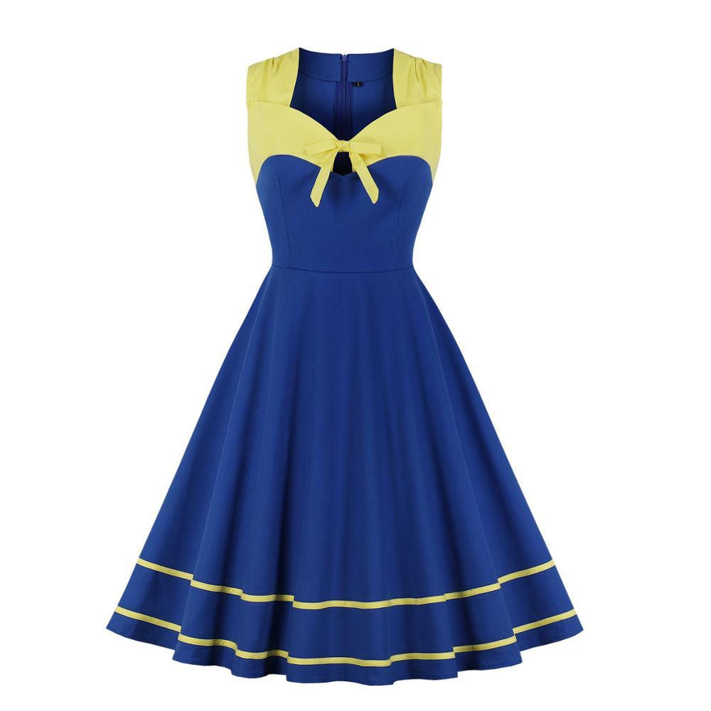 Vestido Vintage Retro Talla Grande Amarillo Azul