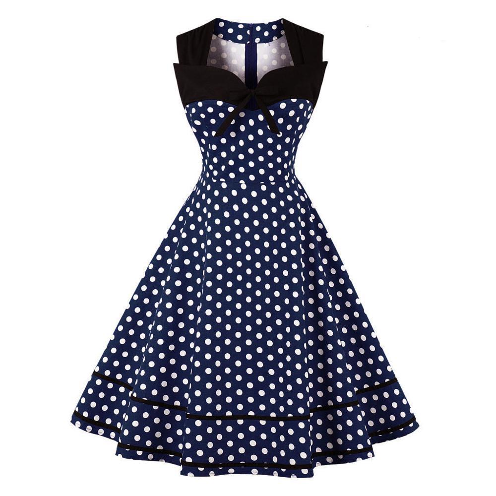 Vestido Vintage Retro Azul Marino Talla Grande
