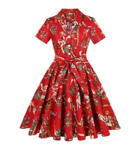 Vestido Vintage Con Barra De Rockabilly Talla Grande
