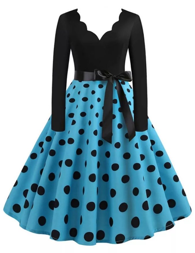Vestido Vintage Azul Lunares Rockabilly Talla Grande