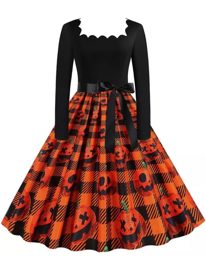 Vestido Vintage De Halloween Rockabilly De Talla Grande