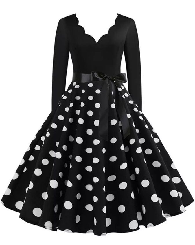Vestido Vintage De Lunares Negros Rockabilly De Talla Grande