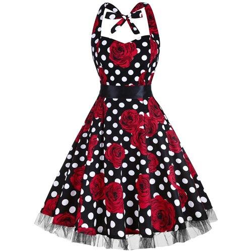 Vestido Vintage Rockabilly Tallas Grandes Rosas Negras