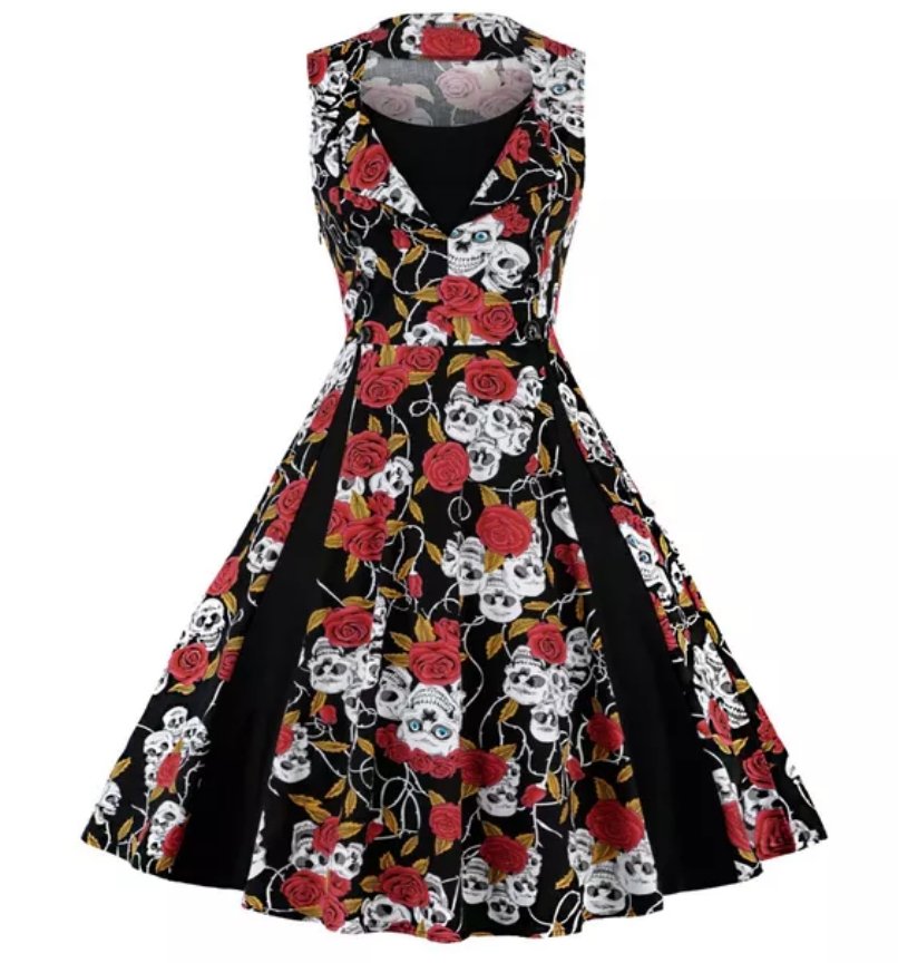 Vestido Vintage Talla Grande Rockabilly Rojo Calavera