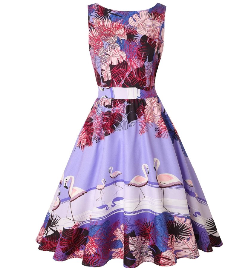 Vestido Vintage Rosa De Pájaros Talla Grande