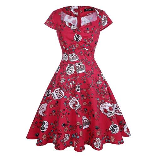 Vestido Vintage Talla Grande Calavera Roja