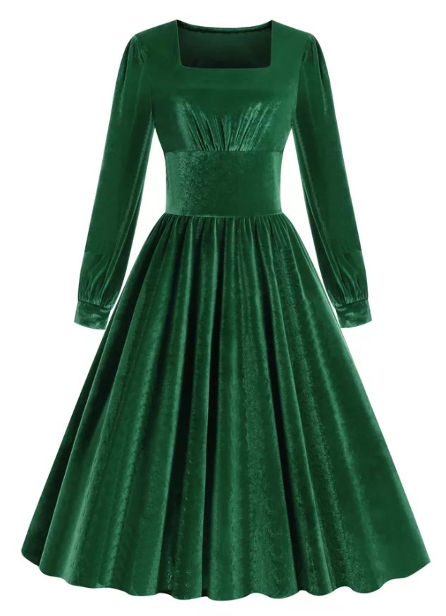Vestido Vintage De Satén Verde Talla Grande