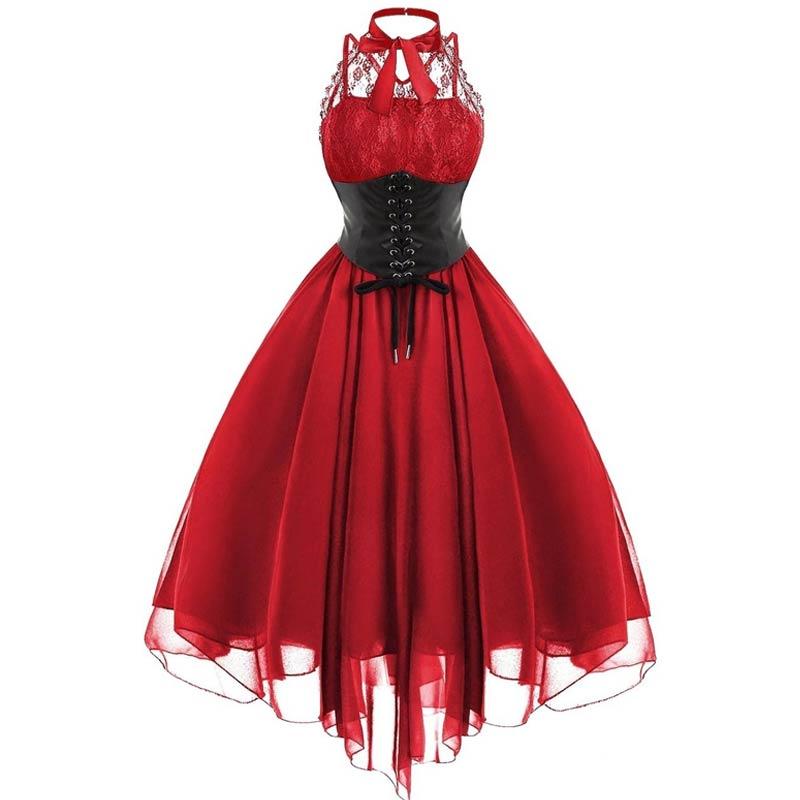 Vestido Vintage Steampunk Talla Grande Rojo