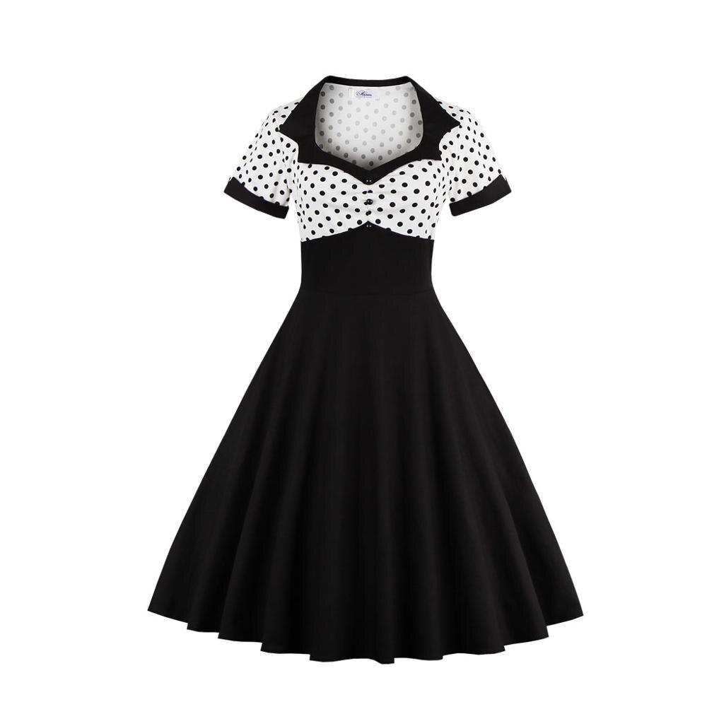Vestido Vintage Swing De Talla Grande Blanco Negro