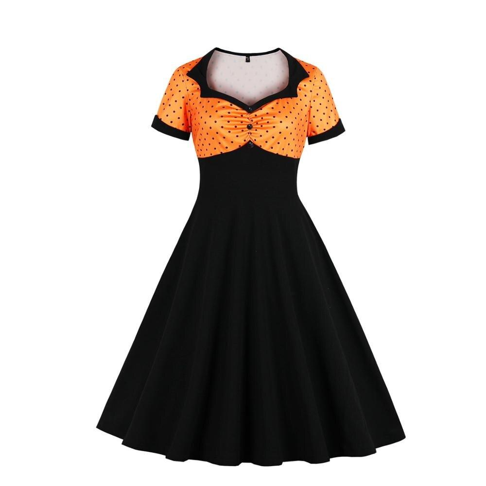 Vestido Vintage Naranja Negro Swing Plus Size