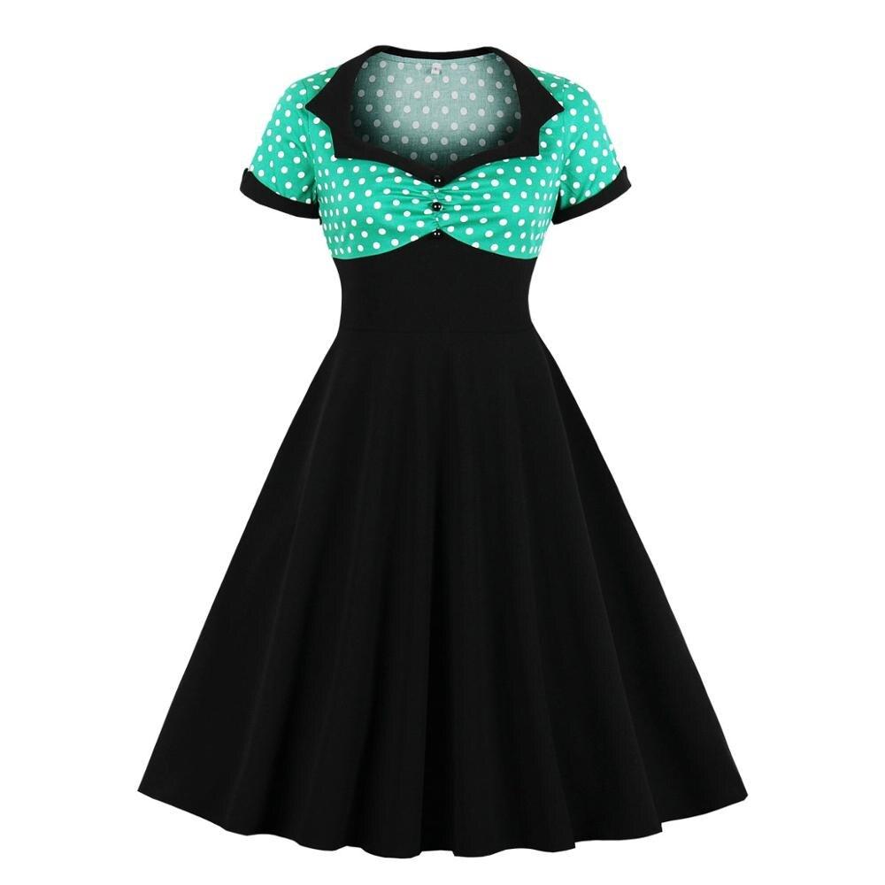 Vestido Columpio Vintage Talla Grande Verde Negro