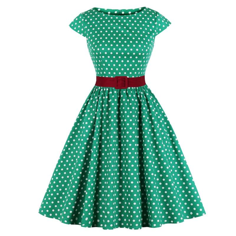 Vestido Vintage Con Cinturón Verde Talla Grande