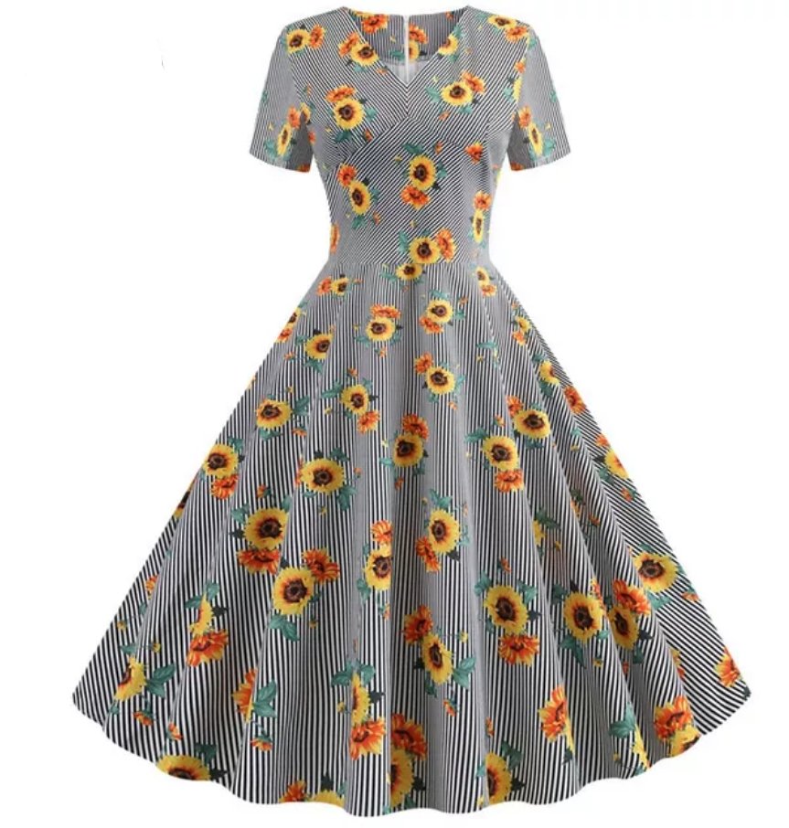 Vestido Vintage Rayas Gris