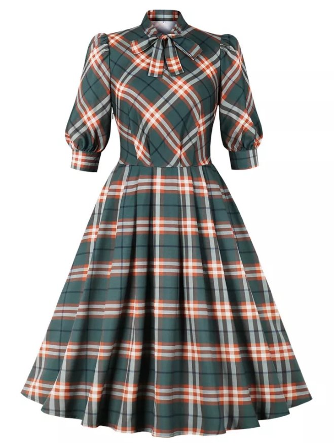 Vestido Vintage De Invierno A Cuadros