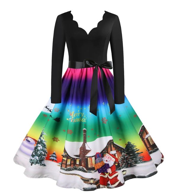 Vestido Vintage De Invierno De Cielo Navideño