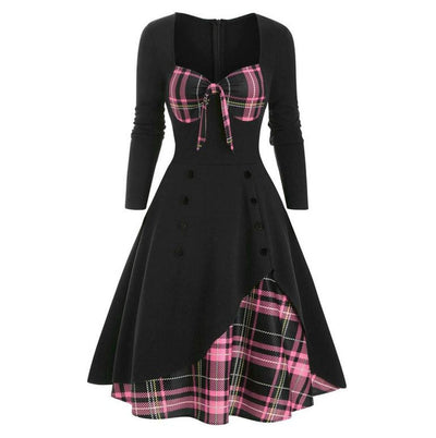 Vestido Vintage De Invierno Rosa Talla Grande