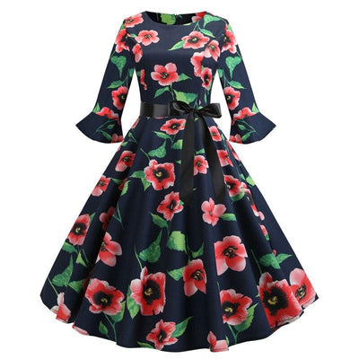 Vestido Vintage De Invierno De Amapolas Negras