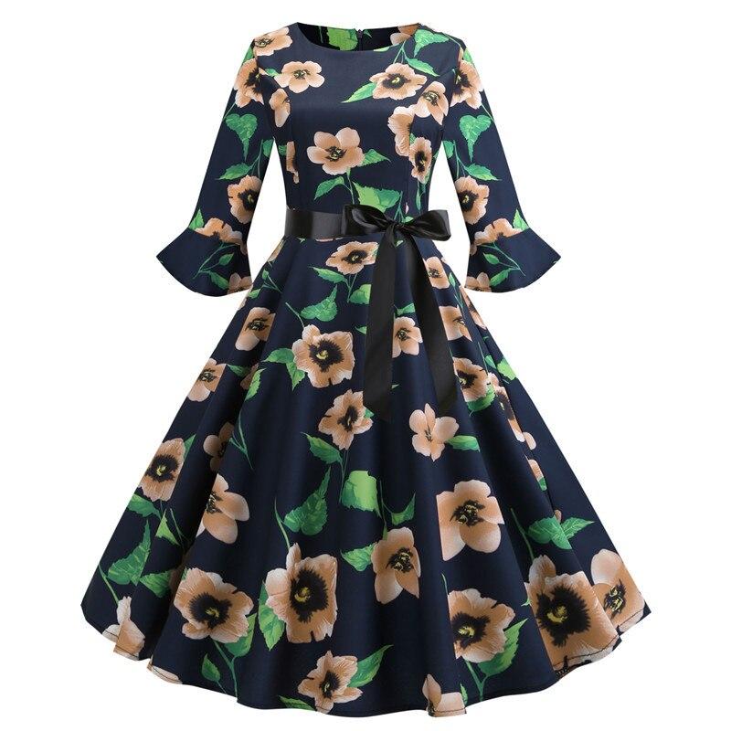Vestido Vintage De Invierno Floral Negro