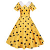 Vestido Vintage Amarillo Con Lunares Negros
