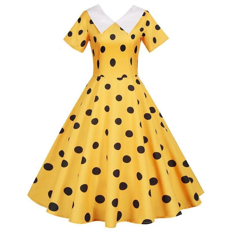 Vestido Vintage Amarillo Con Lunares Negros