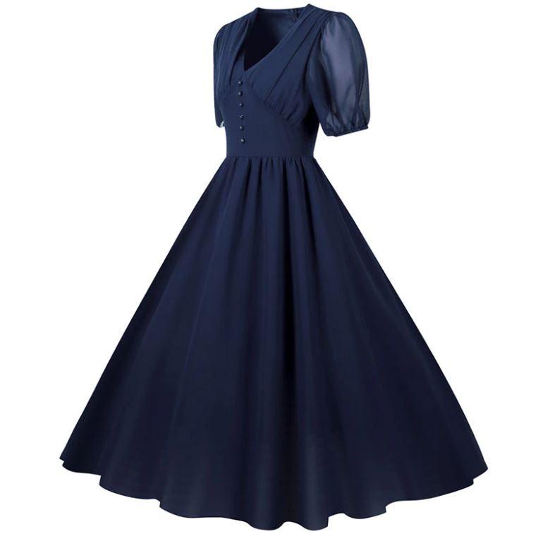 Vestido Largo Vintage 50s Azul