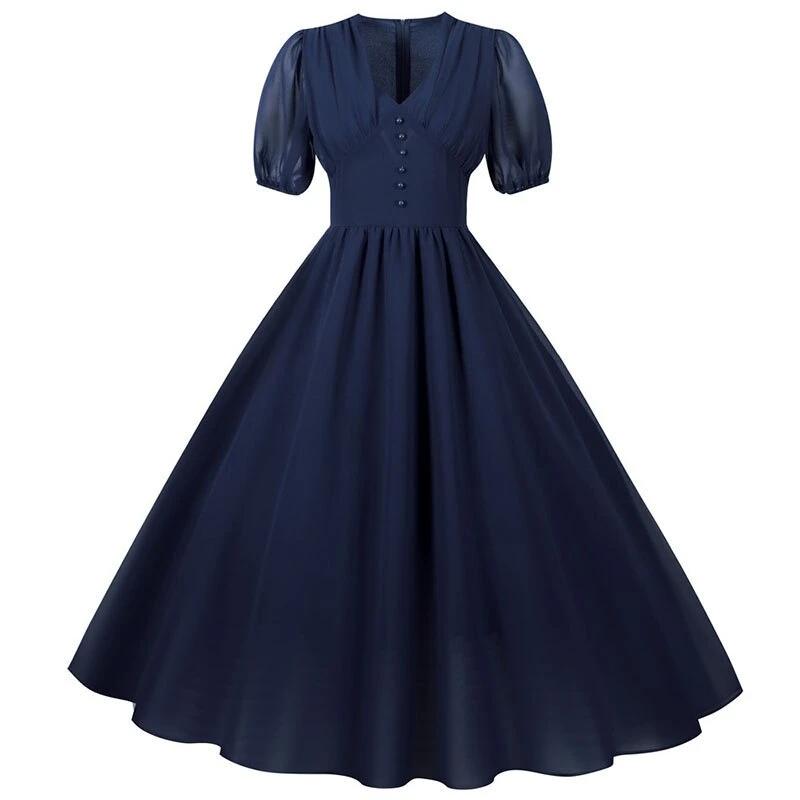 Vestido Largo Vintage 50s Azul