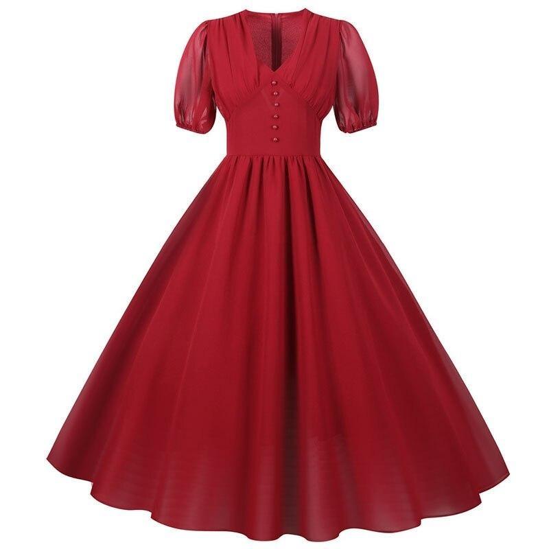 Vestido Largo Vintage 50s Burdeos