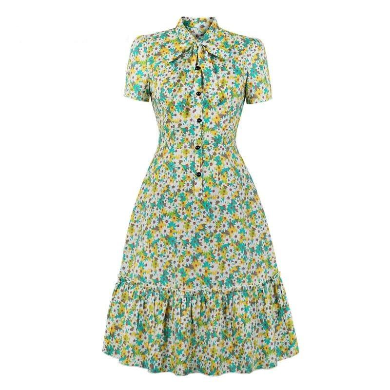 Vestido Vintage Verde De Manga Corta