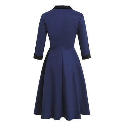Vestido Vintage De Manga Larga Azul Marino