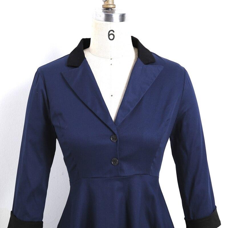 Vestido Vintage De Manga Larga Azul Marino