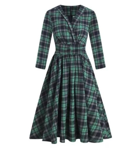 Vestido Vintage Manga Larga Verde