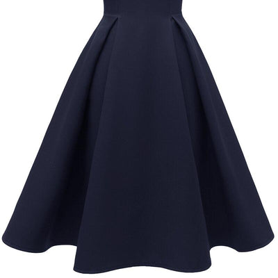 Vestido Vintage Azul Marino Con Cuello Volante