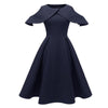 Vestido Vintage Azul Marino Con Cuello Volante