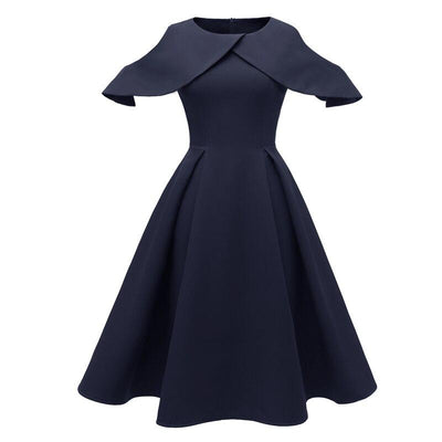 Vestido Vintage Azul Marino Con Cuello Volante