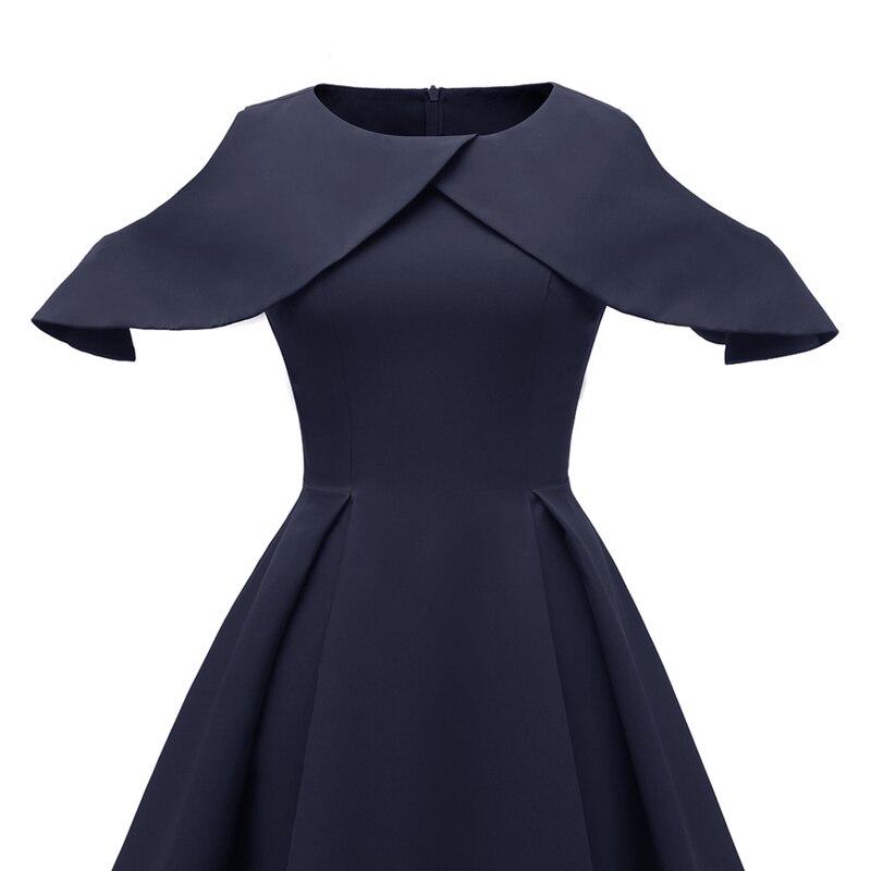 Vestido Vintage Azul Marino Con Cuello Volante