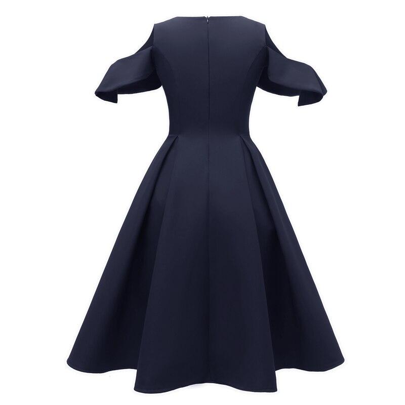 Vestido Vintage Azul Marino Con Cuello Volante