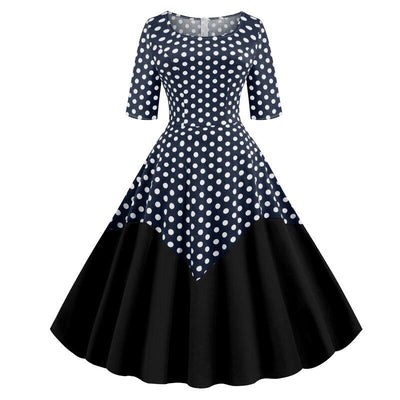 Vestido Estilo Bustier Azul Con Lunares De Los Años 50