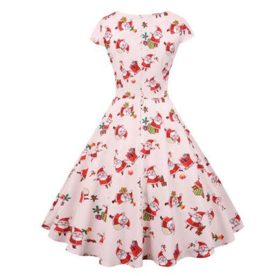 Vestido Vintage Navideño Rosa Talla Grande