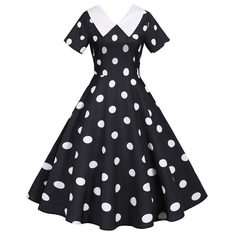 Vestido Vintage Negro Con Lunares Blancos