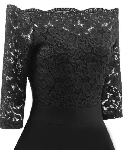 Vestido Vintage Cuello Barco Negro