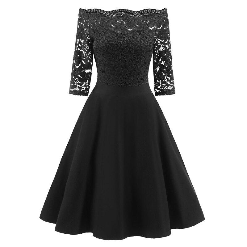 Vestido Vintage Cuello Barco Negro