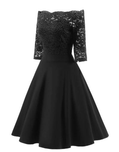 Vestido Vintage Cuello Barco Negro